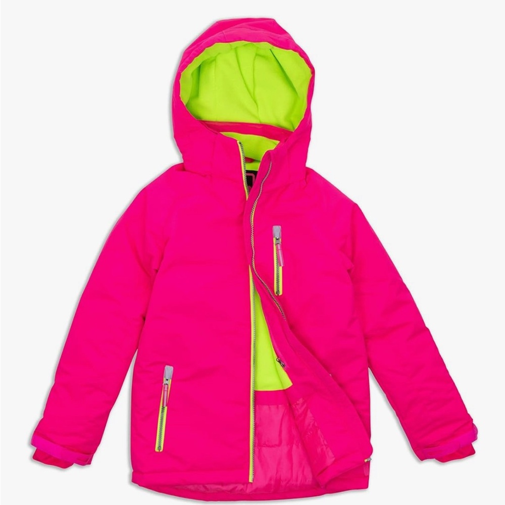 Kids Winter Jacket in Bright Pink & Lime